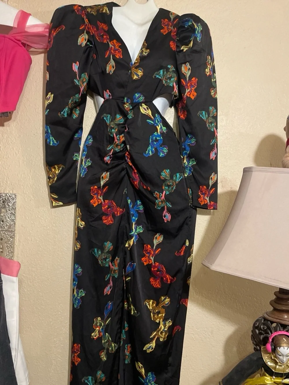 Black Floral Cutout maxi dress with Long Sleeves